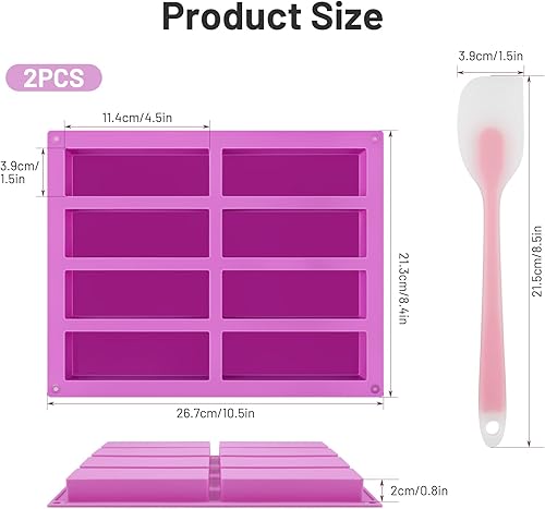 GlasFlength 2 Pièces Moule Barre de Céréales Silicon, 8 Cavités Moule Silicone Rectangulaire Antiadhésifs Moule Muffins Silicone Moule Financier pour Pain Gâteau Barre de Chocolat Biscuits (Violet) - Nail Gallerys