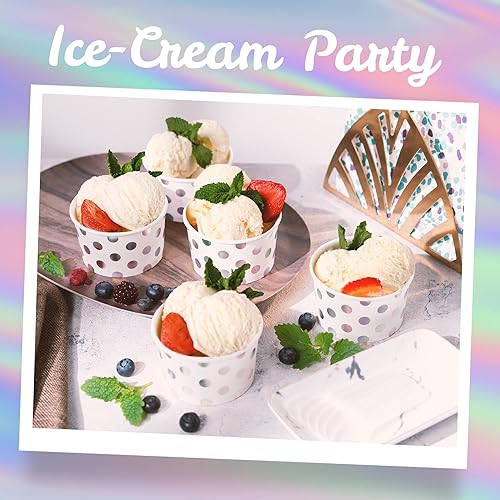 Coupes à Glace en Papier MATICAN, 50 Unités de 160 ml avec Pois Argentés, Idéales pour Desserts Chauds ou Froids - Nail Gallerys