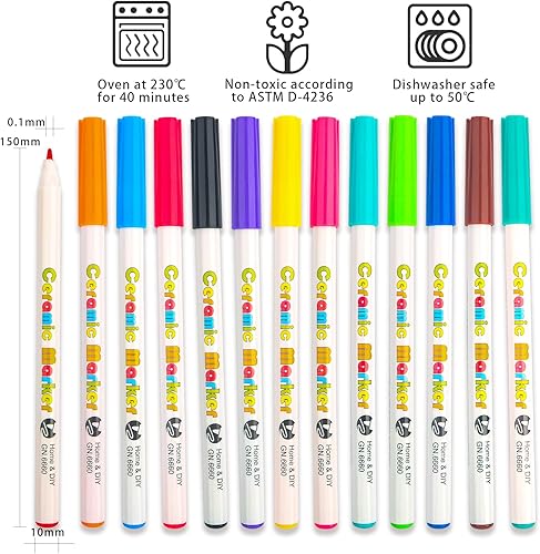 12 Couleurs Marqueur Peinture Acrylique Pour Porcelaine, Passe Au Lave-vaisselle, Stylos en Céramique pour Peindre et Décorer pour Les Enfants à Partir de 3 ans - Nail Gallerys