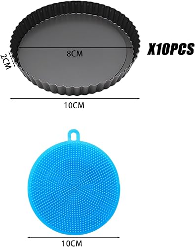 MEMOFYND 10 Mini Moules à Tarte Avec 1 Brosse De Nettoyage En Silicone, Moule à Tarte à Fond Amovible, Moule à Tarte En Acier Au Carbone, Moule à Gâteau - Nail Gallerys