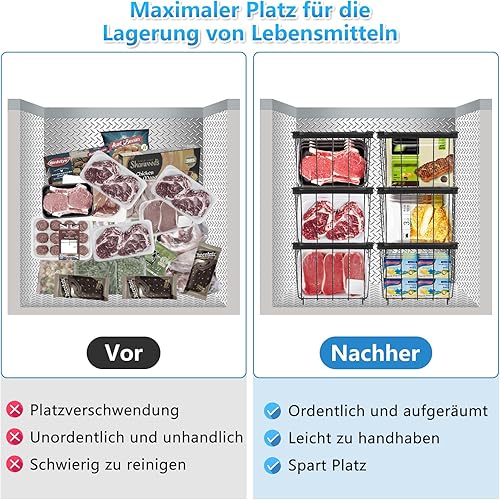 UHAPEER Lot de 6 paniers de congélation empilables avec poignées, fil d'acier de 2,8 mm, fond antidérapant et congélation rapide, pour réfrigérateur Cu.Ft 5-7 (37 x 18 x 14,5 cm) - Nail Gallerys