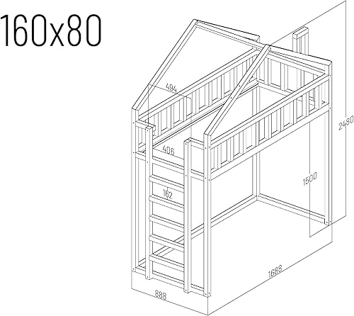 Stolarnia Fojtuch Nikola Lit mezzanine en bois pour enfant, entrée sur le côté, hauteur 150 cm (200 x 90 cm) - Nail Gallerys