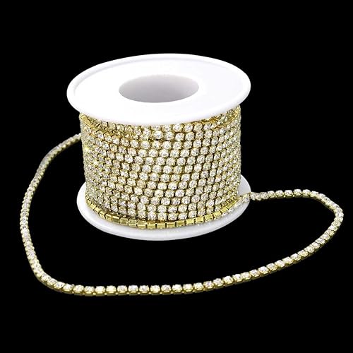 Chaîne de strass en crista, 10 m 3 mm Clair cristal strass Chaîne fermer Coupez Tasse Chaîne Bulk pour l'artisanat Bijoux doré - Nail Gallerys