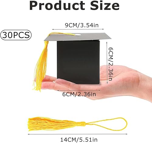 Lotvic 30 Pièces Boîte de Bonbons de Graduation, Boîte à Dragées Kraft en Forme Chapeau de Graduation, Boîtes à Chapeau de Graduation, Boîte Cadeau avec Pompon pour Graduation Party - Nail Gallerys