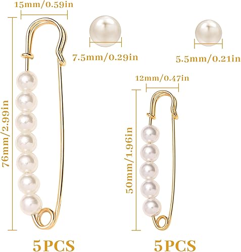 Mtuihfo 10PCS Grandes Epingles Nourrice Perles, Elégantes Tendance pour Robe Mariée avec Perles Solides pour Vêtements Pulls Echarpes Jupes Décorations - Nail Gallerys