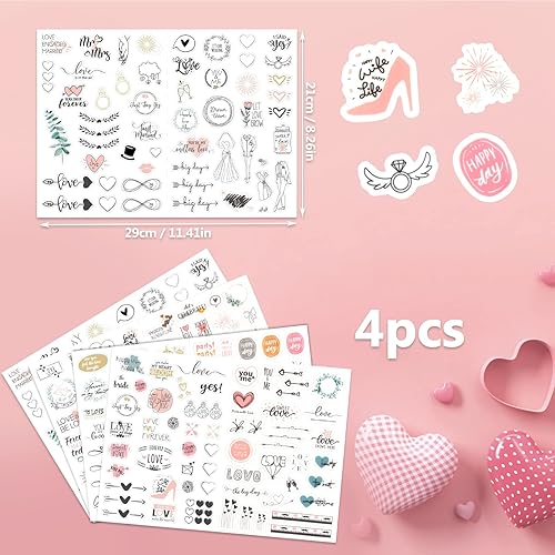 Sticker de Décoration Mariage, Autocollants D'amour, Scrapbooking Transfert, Vintage Autocollants，Stickers pour Album Photo, Livre d'or de Mariage(4 Feuilles avec une carte) - Nail Gallerys