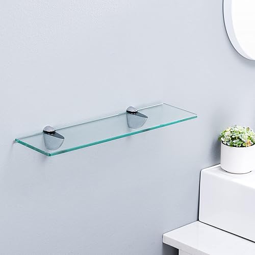 KES Etagere en Verre Salle de Bain 50CM Tablette Murale 8MM-Épais Verre Trempé avec Support de Chrome Poli, BGS3200 - Nail Gallerys