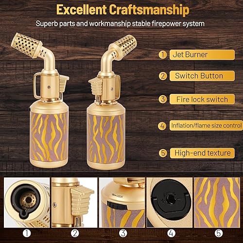 Brûleur à souffler rétro en métal cuivre - Brûleur à butane professionnel avec fermeture de sécurité - Flamme multifonction rechargeable et réglable pour brasage artisanal (gaz butane non inclus) - Nail Gallerys
