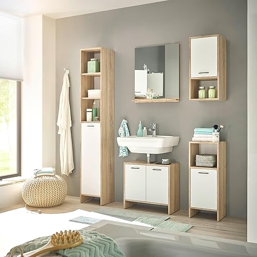 Boom Miroir de Salle de Bain, Aspect chêne Sonoma, Pratique, avec étagère, 60 x 68 x 10 cm (l x H x P) - Nail Gallerys