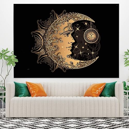 Haoyiyi 100x70cm Divination Tapisserie, Déesse de la Lune Yeux Tenture Motif magnifique Montre de poche Étoiles Tapisseries pour chambre Decor de mur Tableau Housse de canapé - Nail Gallerys