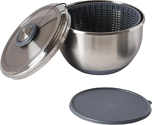 Mastrad - Essoreuse A Salade En Inox - Graduation Intérieure - Capacité 4,5L - Couvercle En Plus Pour Conserver Les Restes Acier Inoxydable 18/8 - Gris et Noir - Nail Gallerys