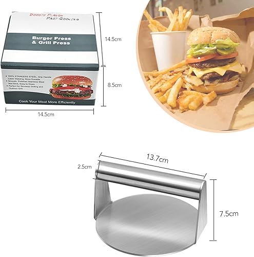 Xiumeso Presse à Hamburger en Acier Inoxydable 304, Presse Ronde Professionnelle pour Smash Burguers, Presse à Viande 12.5 cm Presse à Galettes Antiadhésive, Facile à Nettoyer - Nail Gallerys