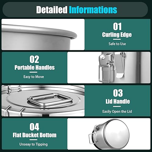 TESUGN Récipient à céréales en acier inoxydable - 12 l - Bidon hermétique pour aliments avec couvercle - Seau de cuisine en acier inoxydable - Seau de cuisine pour le stockage de divers aliments secs - Nail Gallerys