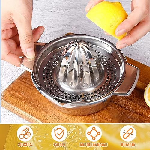 Presse Agrumes Acier Inoxydable avec Récipient, Presser Rotation Manuel Professionnel, Presse Agrume Inox Robuste pour Citrons Verts, Oranges, Pamplemousses, Limes (Passe Lave-Vaisselle) - Nail Gallerys
