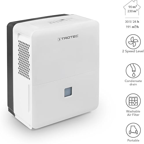 TROTEC TTK 127 E Déshumidificateur d'air, Déshumidificateur Electrique, Déshumidificateur Portable, Absorbeur d'humidité, Déshumidification max. 50 l/j, pour 150 m² max., Hygrostat intégré - Nail Gallerys