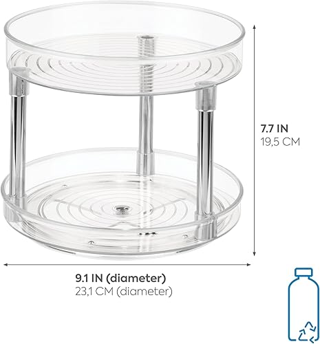 iDesign Linus Plateau Tournant, Moyenne Étagère Tournante en Plastique à 2 Étages pour Armoire, Transparent - Nail Gallerys