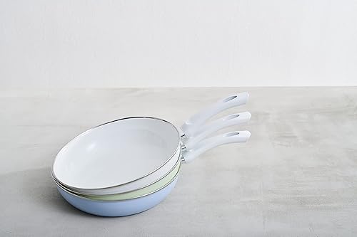 Riess, 0057-032, Ceramicglas Poêle Pastel- bleu 28, WHITE- EMAILLEPFANNE, Diamètre 28 cm, Hauteur 6.5 cm, Contenu 2.2 litres, émail, bleu - Nail Gallerys