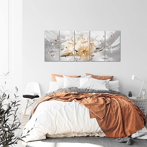 Runa Art Tableau Decoration Murale Lis Fleurs 1 Partie Moderne Toile non tissée Salon Salle Abstrait Violet Gris 019812b - Nail Gallerys