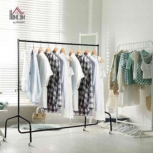HOMCOM Portant à Vêtements avec Roulettes Tringle a Vêtement solide Porte-Manteau Charge 140 Kg 180 x 60 x 170 cm en acier noir - Nail Gallerys