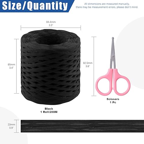 Glarks Lot de 200 m de ruban en raphia coloré avec ciseaux, ruban en raphia coloré pour emballage cadeau, emballage cadeau, fournitures d'artisanat (rose rouge + vert foncé) - Nail Gallerys