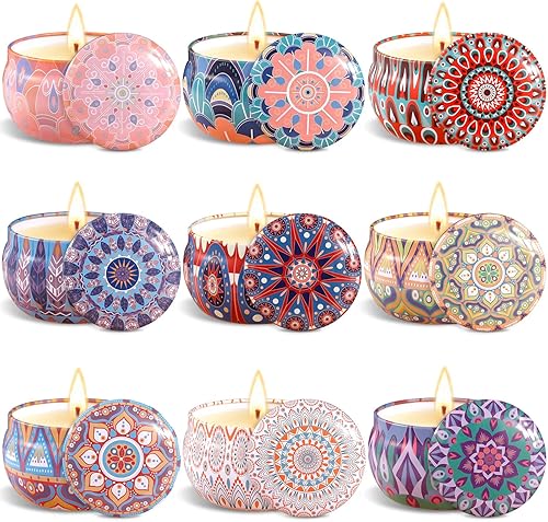 VIPNAJI Bougie Parfumée Ensemble Cadeau 9 Pièces, en Cire De Soja Naturel en Portable, pour L'aromathérapie Mariage Bath Yoga Cadeau de Fête des Mères, La Saint Valentin et Noël,Décor - Nail Gallerys