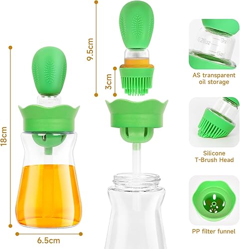 Bouteille d'huile avec Pinceau en Silicone Uktunu Pinceau de Pâtissier en Silicone Portable Bouteille Huile en Verre Distributeur Huile,Distributeur d'huile d'olive pour Cuisson Salade Barbecue Vert - Nail Gallerys