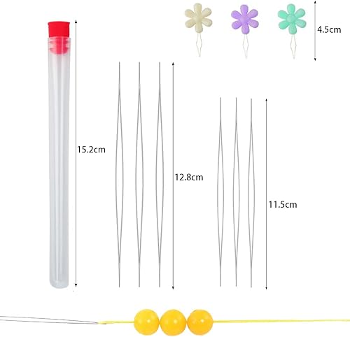 TRKETK 6 Pièces Aiguilles à Perles avec Bouteille d'Aiguille 3 Pièces Enfile-aiguille Aiguilles Grand Yeux Accessoires À Enfiler pour fil à Perles Artisanat et Fabrication de Bijoux - Nail Gallerys