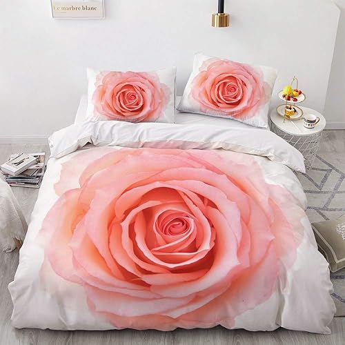 TULTOAP Parure de lit imprimée 3D - Rose Rouge - Housse de Couette Romantique - Rose - pour Fille et Adulte - Décoration de Chambre à Coucher (Rose 1, 220 x 240 cm) - Nail Gallerys
