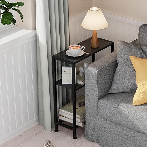 Table d'appoint étroite à 3 étages - Table de chevet étroite avec espace de rangement - Canapé d'appoint pour pièces étroites - Petite table pour salon, chambre à coucher, cuisine et balcon - Noir - Nail Gallerys