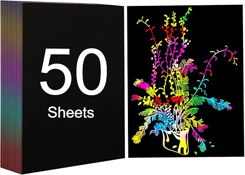 Dekaim Lot de 50 feuilles de papier à gratter magique arc-en-ciel A4, gravure et marquage au laser, coffret cadeau créatif - Nail Gallerys