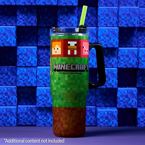 Minecraft Gobelet Isotherme avec Paille et Couvercle 940ml, Double Paroi Mug Isotherme avec Poignée, Froide 17H, Chaude 8H, Glace 45H - Nail Gallerys