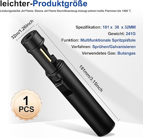 Briquet tempête rechargeable au gaz - Longueur : 18 cm - Avec décapsuleur - Coupe-vent - Pour bougies, cuisson, camping, barbecue, cheminée - Sans gaz - Nail Gallerys