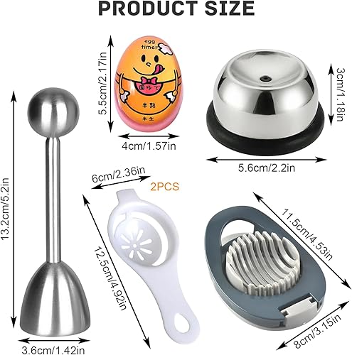 6 Pièces Coupe Oeuf Ensemble, 1 Coupe Œufs, 1 Cuiseur à Œufs, 1 Perforateur à Œufs, 1 Oeuf a la Coque, 2 Séparateur Oeuf, Matériau de Qualité Alimentaire, aux Cuisines et aux Restaurants (argent) - Nail Gallerys
