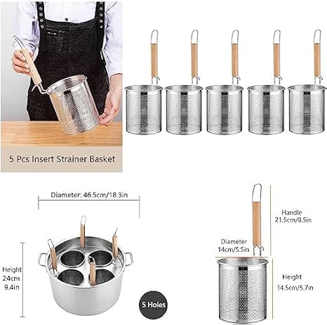 RSBFER Cuiseur à pâtes Commercial en Acier Inoxydable, 3/4/5 Trous, Ensemble d'inserts avec séparateur et passoire, marmites pour Cuisine à Domicile, Restaurant,C,4 Holes - Nail Gallerys