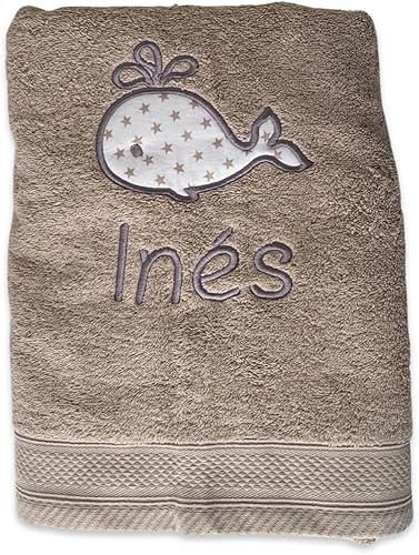 Cocholate Serviettes brodées personnalisées 100 % coton 550 (nom personnalisé, type de lettre, animal et couleur). Serviettes pour crèche Cadeau personnalisé (100 x 50 cm, bleu) - Nail Gallerys