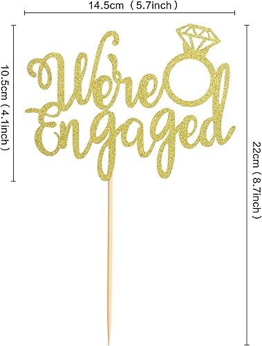 1 décoration de gâteau de fiançailles dorée à paillettes « We're Engaged » pour enterrement de vie de jeune fille, mariage, fiançailles, fête à thème - Nail Gallerys