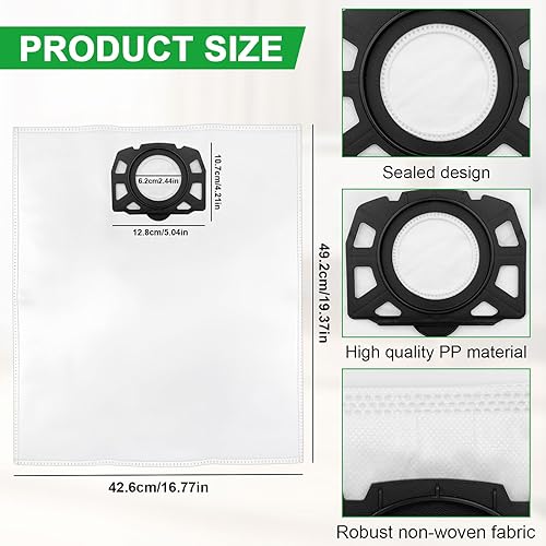 Druuzyl 12 Pièces Sacs Aspirateur pour Kärcher WD4 WD5 WD6 WD5 P WD6 P MV4 MV5 MV6, Compatible avec KFI 487, Kit de Remplacement 2.863-006.0, pour Aspirateurs Kärcher Tous Types (Nass/Trocken) - Nail Gallerys