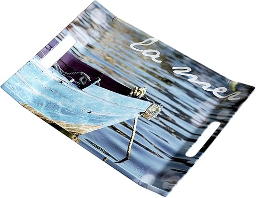 Lashuma Plateau à thé rectangulaire avec poignées Motif rose noble 47 x 31 cm - Nail Gallerys