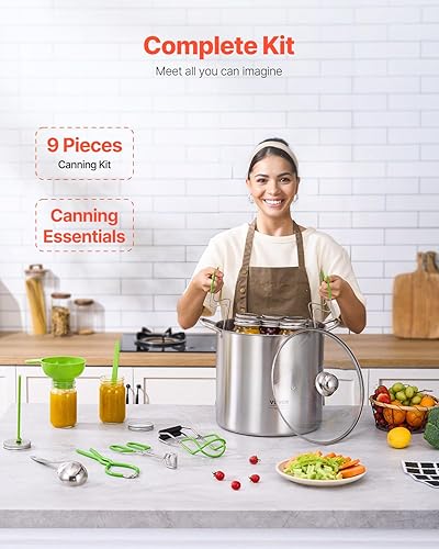 VEVOR Kit de démarrage pour Mise en Conserve, 9 pcs, kit de Mise en Conserve en Acier INOX pour débutants, avec marmite, Grille, Couvercle, Entonnoir, Pinces, lève-Bocal, clé, Baguette magnétique - Nail Gallerys