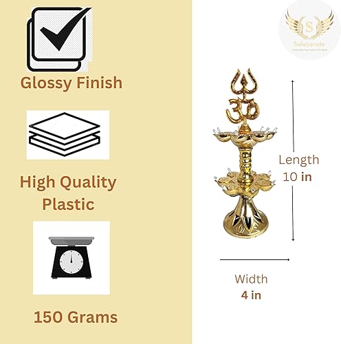 Saleberate Lampe électrique en plastique, Pooja Diya avec étincelle LED, décoration de temple d'intérieur, Diya électrique doré, Mandir Diya, lampe Diwali Diya (2 couches) - Nail Gallerys