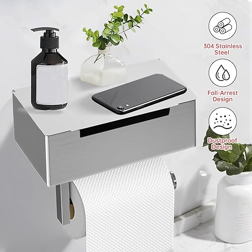 Porte-rouleau de papier toilette avec boîte à lingettes humides, sans perçage, en acier inoxydable, design silencieux, autocollant, pour toilettes, salle de bain, cuisine (argent) - Nail Gallerys