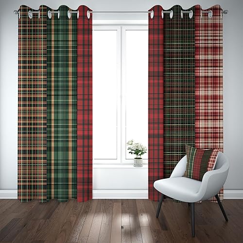 Sobhdga Grille Carreaux Rustique Rétro Rideau Occultant 2 Pièces a Oeillets, Rideaux Ferme Buffle Plaid, Thermique Isolant Anti Froid, Rideaux Opaque Intérieurs pour Salon, 117l X 138h - Nail Gallerys