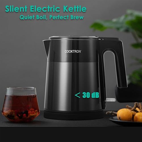 Cooktron Bouilloire Électrique Inox, 1,7 L, Verte, Extra Silencieuse 30dB, BPA-Free, Design à Double Paroi, Chauffage Rapide - Nail Gallerys
