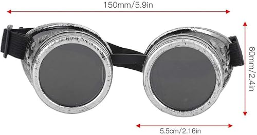 Alomejor Lunettes Steampunk Lunettes de de Vintage Lunettes de Soudure Punk Classic Lunettes Cosplay pour Party Prop Decor(LOVE type-vintage silver) - Nail Gallerys