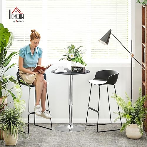 HOMCOM Table de Bar Table Bistro Mange-Debout Chic Style Contemporain Table Ronde Hauteur réglable 67-93 cm Ø 63 cm Plateau pivotant 360° métal chromé PVC Noir - Nail Gallerys