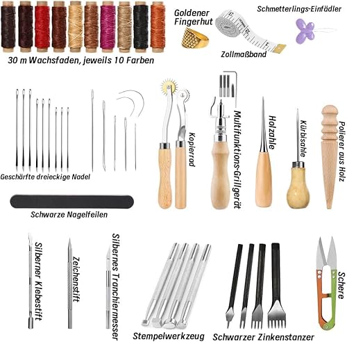Wamkon Lot de 60 outils de travail du cuir, kit de couture en cuir, outils d'artisanat du cuir avec sac de rangement, outils d'estampage, de nutrile, poinçon pour loisirs créatifs, couture et - Nail Gallerys