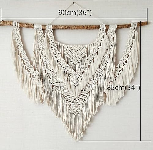 CBXSF Grande Tenture Murale en Macramé,90x85cm Bois flotté Naturel Bohème Murs Décor Tapisserie en Macramé Au-Dessus de la Tête de Lit Tapisserie Tissée, Beige - Nail Gallerys
