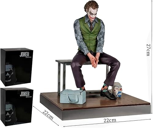 Keyhvao Figurine Joker Heath Ledger 24 cm sur piédestal, chaise, sac, masque, Joker Anime Figurines cool Décoration d'intérieur en PVC Cadeau pour les fans et amis - Nail Gallerys