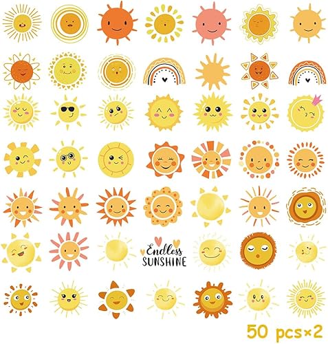 2 X 50 Pièces Stickers Aesthetic, Autocollants Soleil, Autocollants en Vinyle Imperméables, Valises Stickers pour Bagages Skateboard Guitare Ordinateur Portable Bouteille d'eau Casque etc - Nail Gallerys