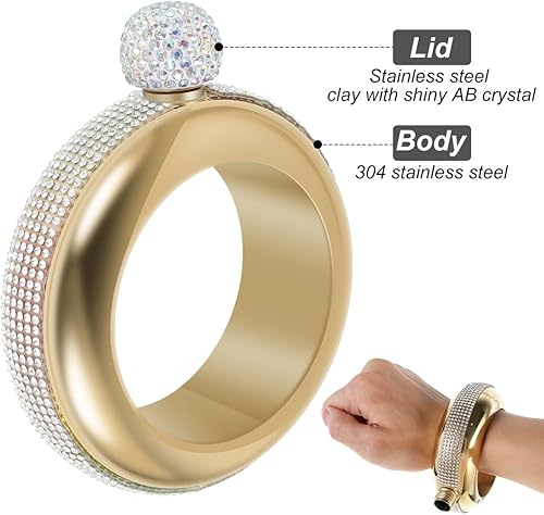 Bracelet bouteille 100 ml en acier inoxydable avec entonnoir et strass, flasque scintillante pour fille, participation à la danse, fêtes d'anniversaire (doré) - Nail Gallerys